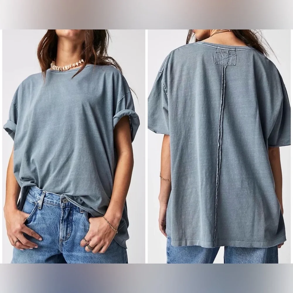 NWOT Free People We the Free Nina Tee - blue mirage gray - Medium